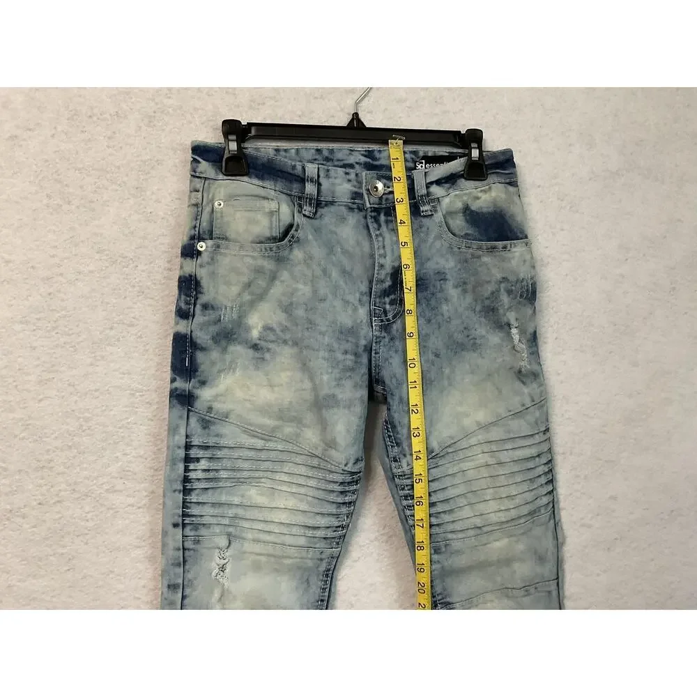 Essentials Jeans Mens 30x30 Skinny Moto Biker Acid Wash Ribbed Knees Distressed